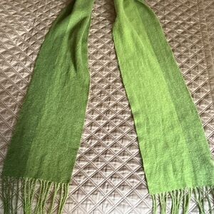 Ann Taylor Cashmere Long Scarf with Fringe with Green Ombre Wide Stripe. Unisex.